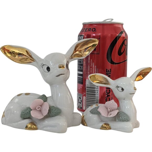 Thames Deer Figurines Set of 2 White Gold Tone Pink Mid Century Vtg Japan - Picture 14 of 16